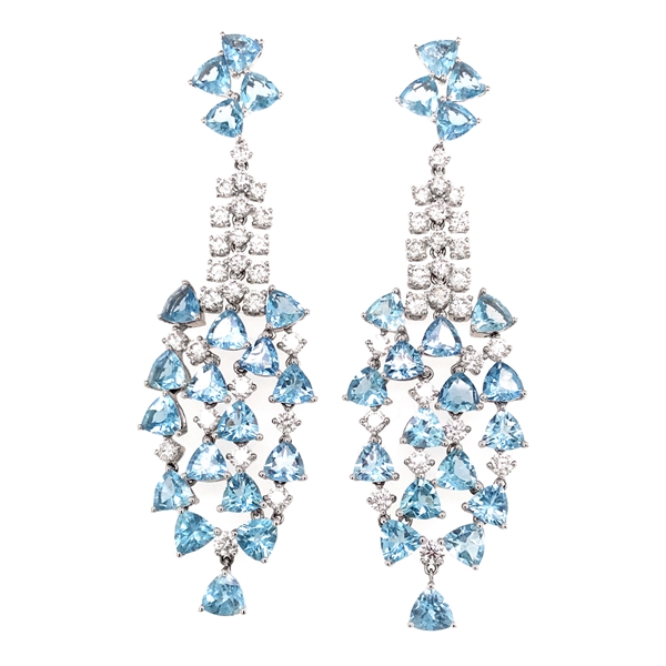 Cascading Aquamarine & Diamond Drop Earrings 14.35ct