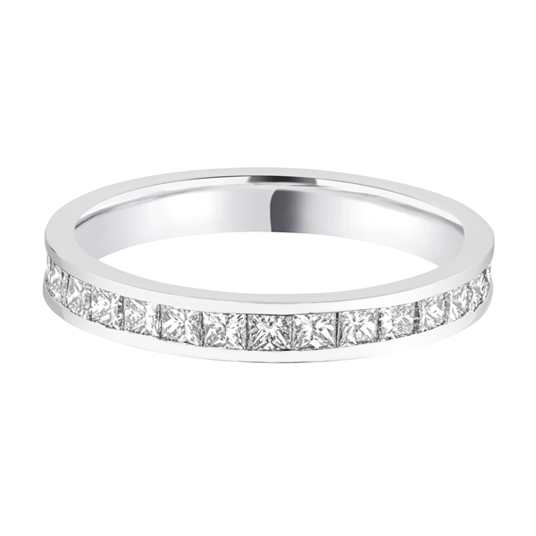 3mm Princess Cut Diamond Full Channel Set 18ct White Gold Wedding Ring