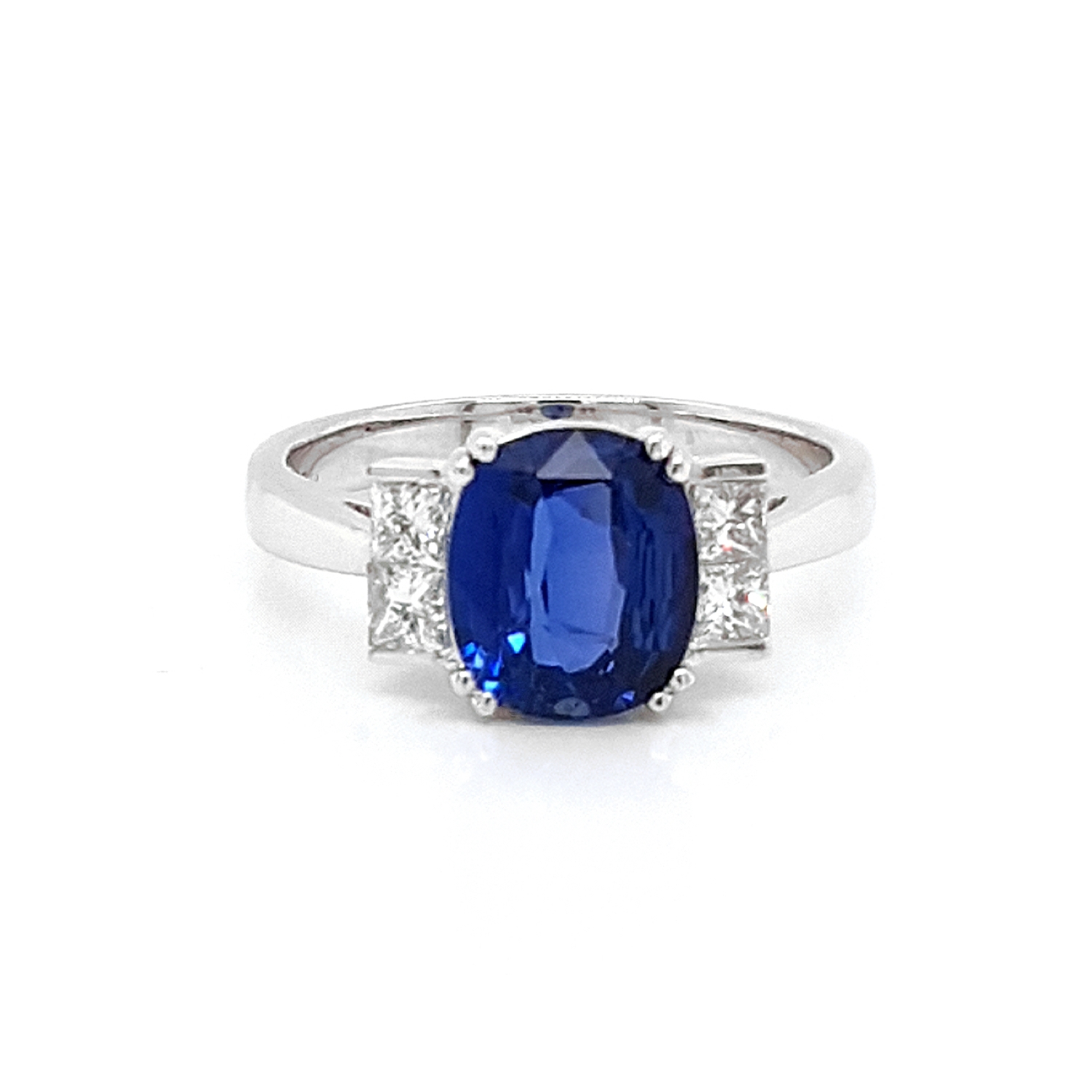 3x3 MM Princess Cut Sapphire and 3/8 Ctw Round Cut Diamond Ring in 14K  White Gold | Dahlkemper's Jewelry