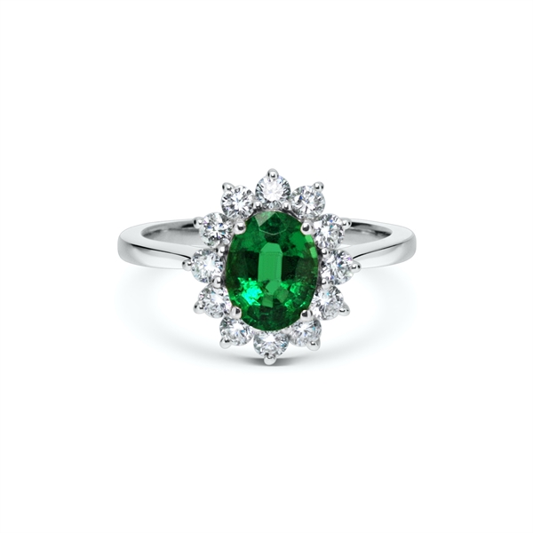 Emerald & Brilliant Cut Diamond Cluster Ring 1.27ct