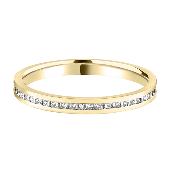 2.2mm Princess Cut Diamond Half Channel Set Wedding Ring 18ct Yellow Gold