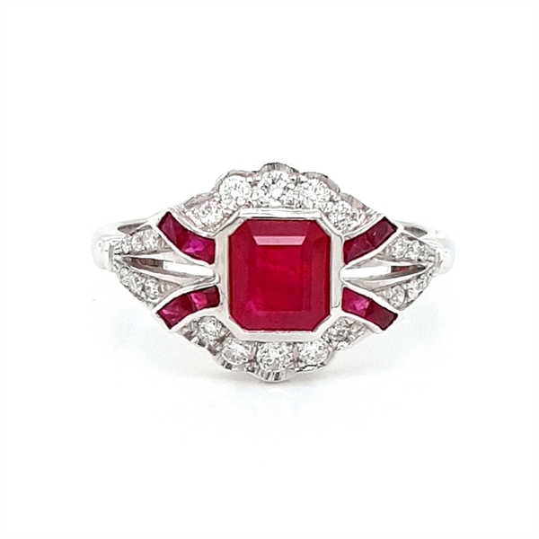Deco Style Ruby & Diamond Engagement Ring 1.33ct