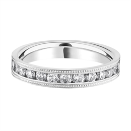 3.5mm Full Channel Set Milgrain Diamond Wedding Ring 18ct White Gold