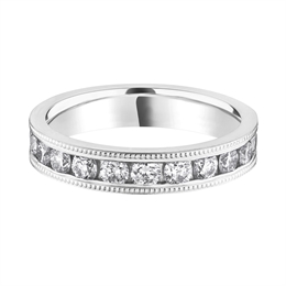 3.8mm Diamond Channel Set Full Milgrain Wedding Ring Platinum