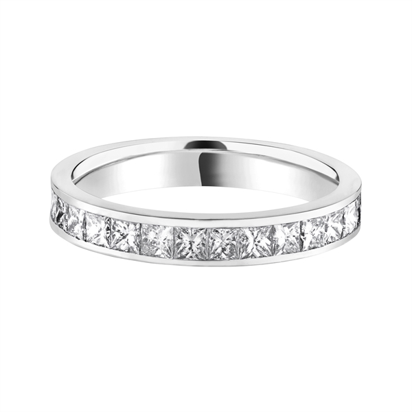 3.2mm Princess Cut Diamond Channel Set 18ct White Gold Wedding Ring