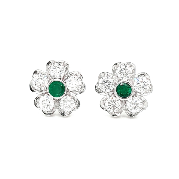 Emerald & Diamond Floral Cluster Earrings 0.25ct