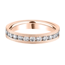 3.5mm Diamond Half Channel Set Milgrain Wedding Ring 18ct Rose Gold