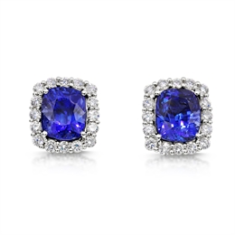 Cushion Cut Sapphire & Diamond Cluster Stud Earrings 6.80ct