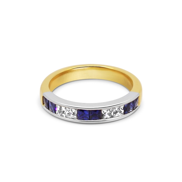 French Cut Sapphire & Diamond Half Eternity Ring 