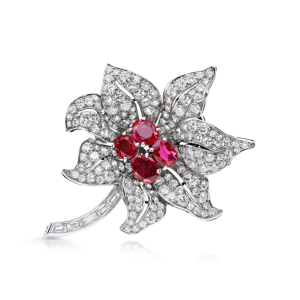 Edwardian Ruby & Diamond Floral Brooch