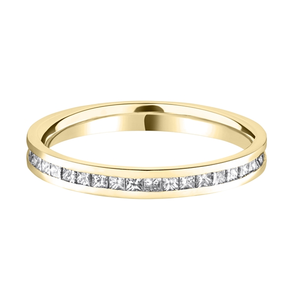 2.5mm Princess Cut Diamond Full Channel Set 18ct Yellow Gold Wedding Ring