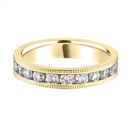 3.8mm Diamond Full Channel Set Milgrain Wedding Ring 18ct Yellow Gold