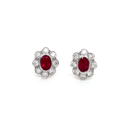 Ruby & Diamond Oval Cluster Stud Earrings 1.04ct