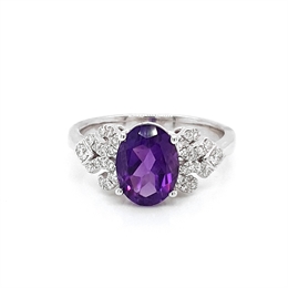 Amethyst Oval Dress Ring With Ornate Diamond Shoulders 1.83ct