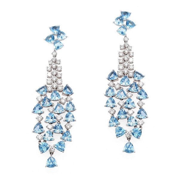 Aquamarine & Diamond Waterfall Drop Earrings 13.96ct