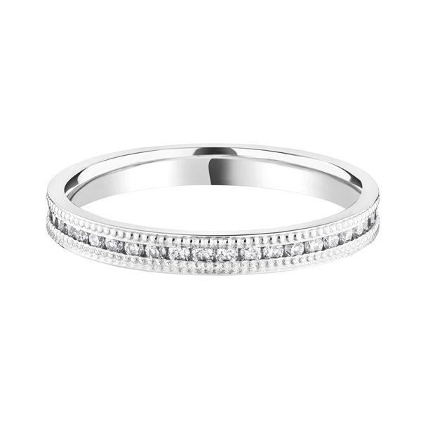 2.5mm Diamond Half Channel Set Milgrain Wedding Ring 18ct White Gold