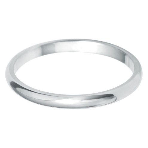 2mm 18ct White Gold Light D Shape Wedding Ring