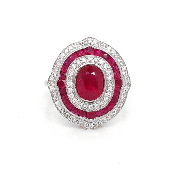 Vintage Style Ruby & Diamond Target Cluster Ring 2.00ct