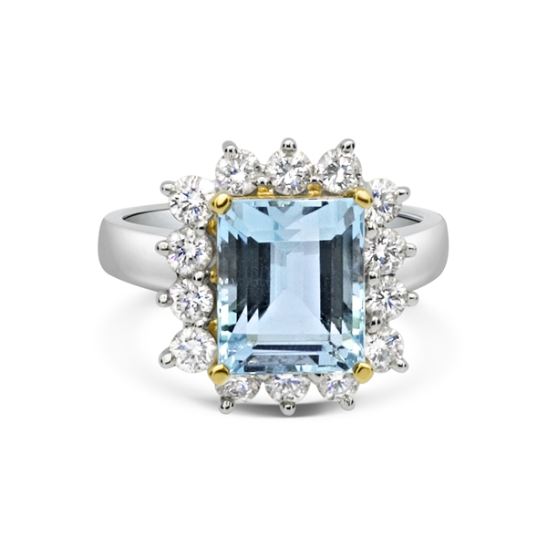 Aquamarine Octagon & Diamond Cluster Cocktail Ring