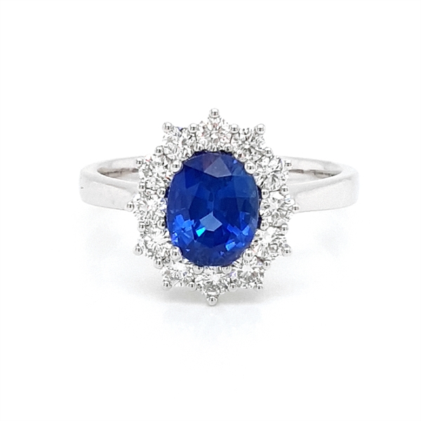 Oval Blue Sapphire & Diamond Claw Set Cluster Engagement Ring 2.08ct