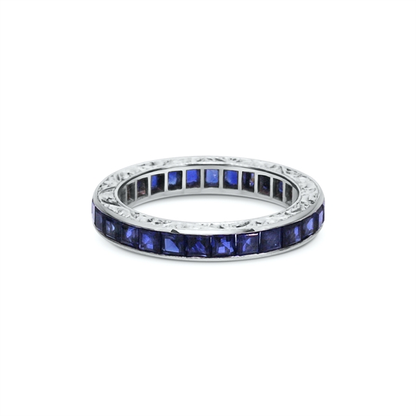 Carre Cut Sapphire Channel Set Engraved Full Eternity Ring