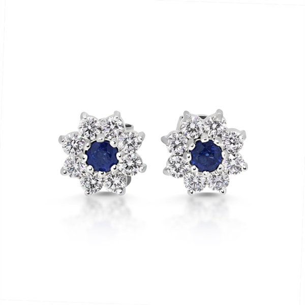 Sapphire & Diamond Floral Cluster Stud Earrings 0.73ct