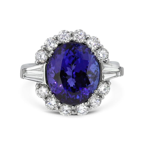 Oval Tanzanite & Diamond Cluster With Tapered Baguette Should 8.25ct