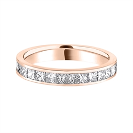 3.2mm Princess Cut Diamond Half Channel Set Wedding Ring 18ct Rose Gold