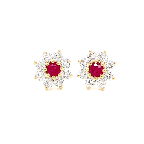 Ruby & Diamond Daisy Cluster Earrings 0.65ct