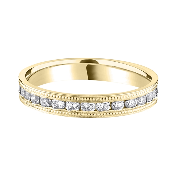 3.2mm Diamond Full Milgrain Channel Set Wedding Ring 18ct Yellow Gold