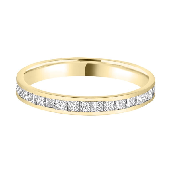 2.7mm Princess Cut Diamond Full Channel Set 18ct Yellow Gold Wedding Ring