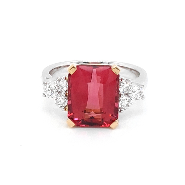 Pink Tourmaline Octagon Dress Ring With Diamond Trefoil Shoulders 4.90ct