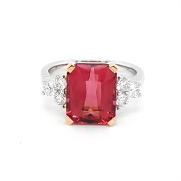 Pink Tourmaline Octagon Dress Ring With Diamond Trefoil Shoulders 4.90ct