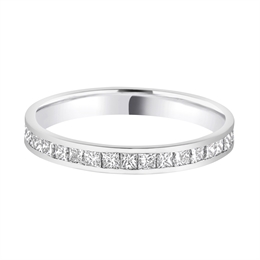 2.7mm Princess Cut Diamond Wedding Ring Half Channel Set 18ct White Gold
