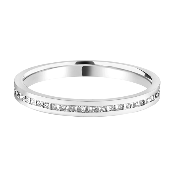2.2mm Princess Cut Diamond Full Channel Set Wedding Ring 18ct White Gold