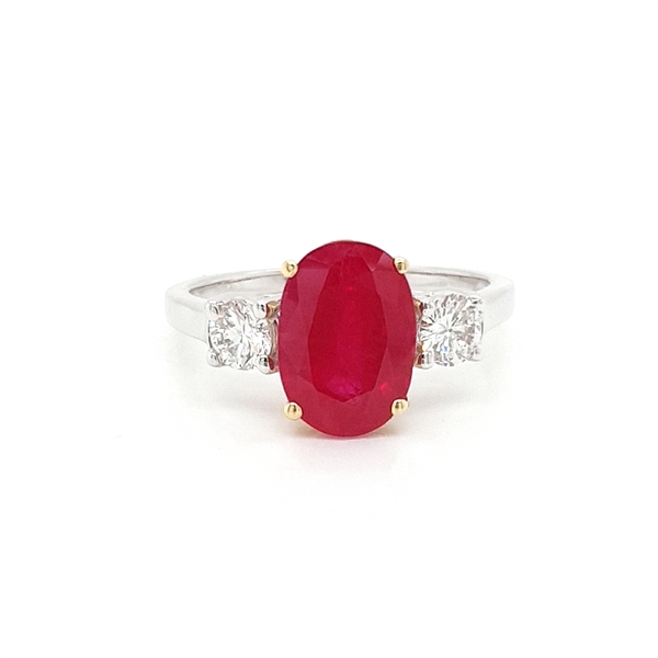 Oval Ruby & Diamond Trilogy Ring 3.64ct