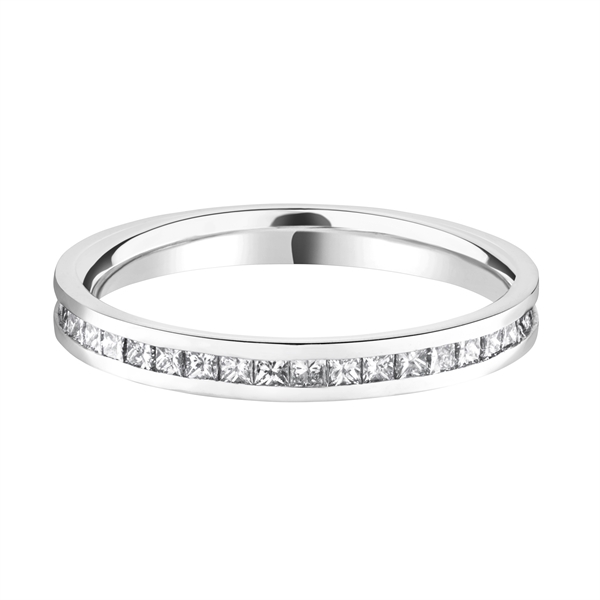 2.5mm Platinum Princess Cut Diamond Half Channel Set Wedding Ring