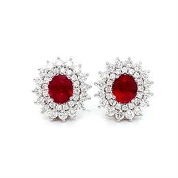 Ruby & Diamond Double Cluster Stud Earrings 1.61ct