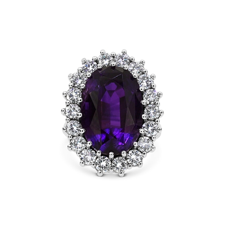 Amethyst Oval & Diamond Cluster Ring 16ct Approx