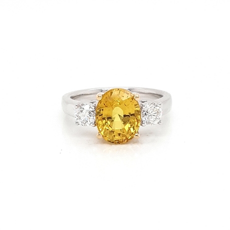 Yellow Sapphire & Diamond Three Stone Ring 4.25ct